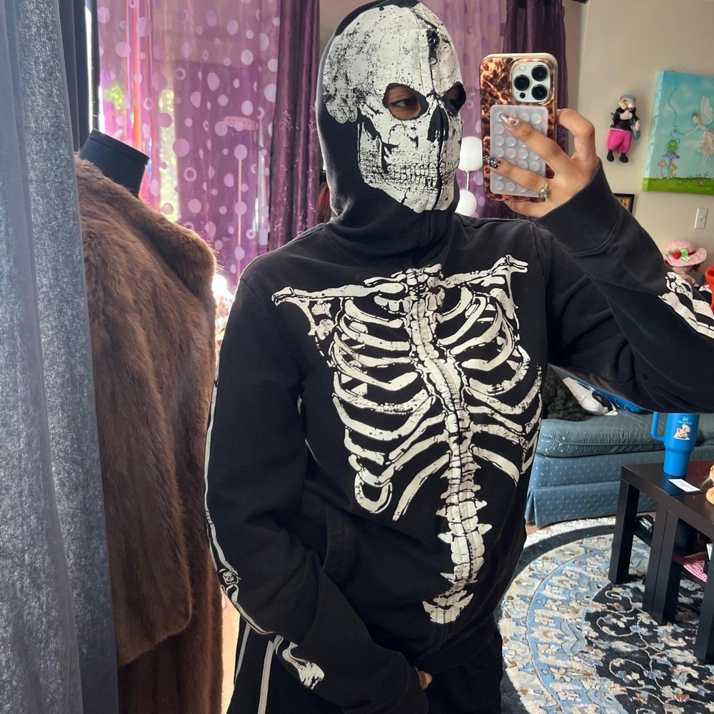 Skeleton Full Zip-Up Ski Mask Hoodie